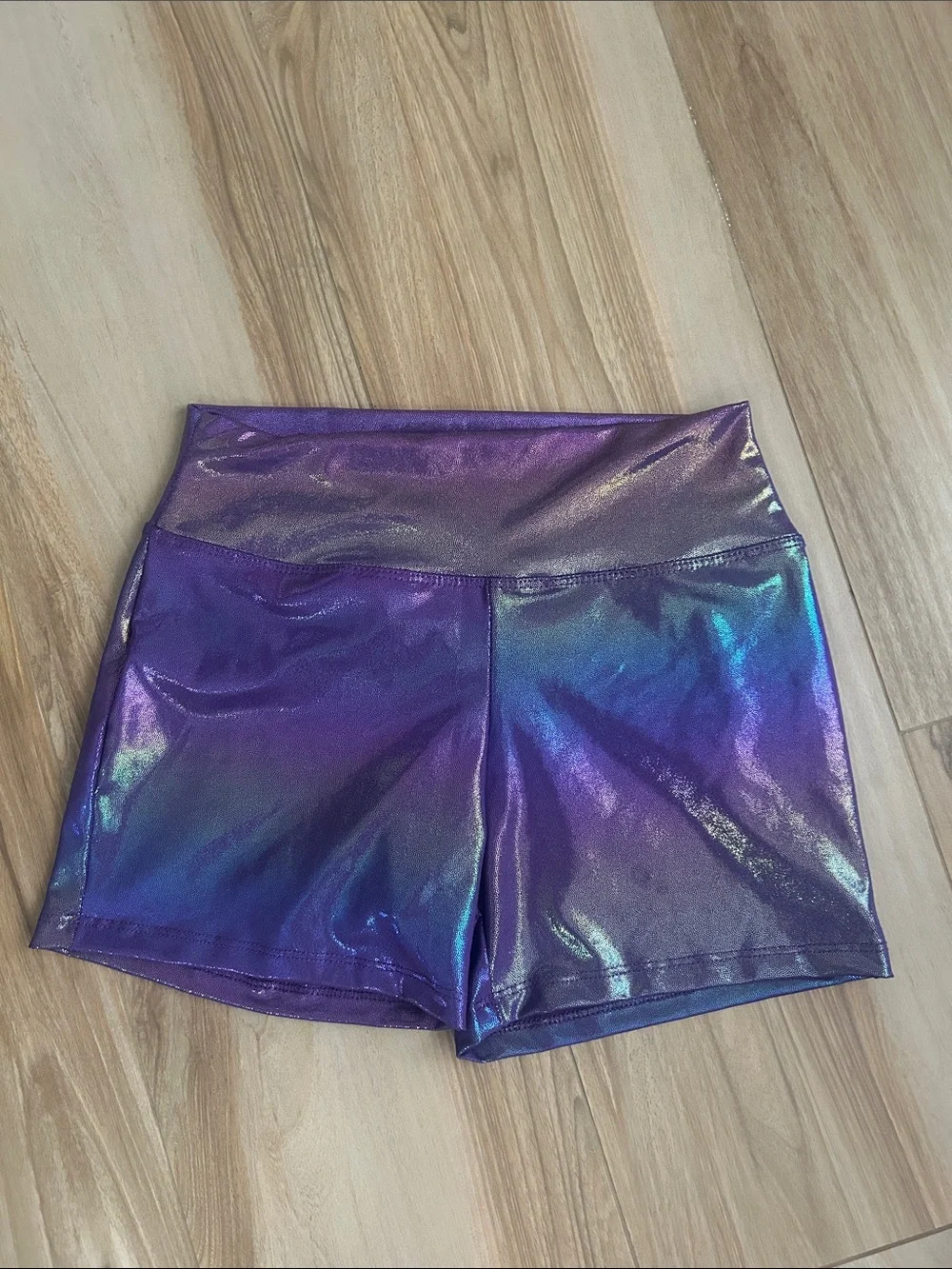 Pink Marble Leotard with Iridescent Purple Spandex Bike Shorts